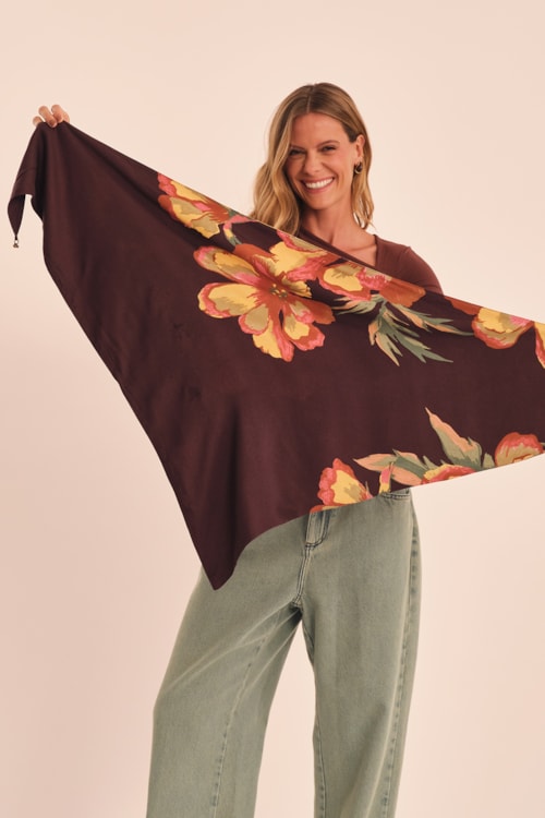 Lenco Floral Castanho Estampado - foto 1