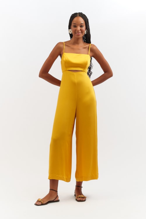 Macacao Cropped Satin Amarelo Gold - foto 1