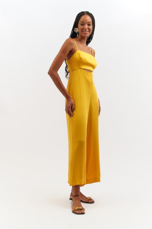 Macacao Cropped Satin Amarelo Gold - foto 3