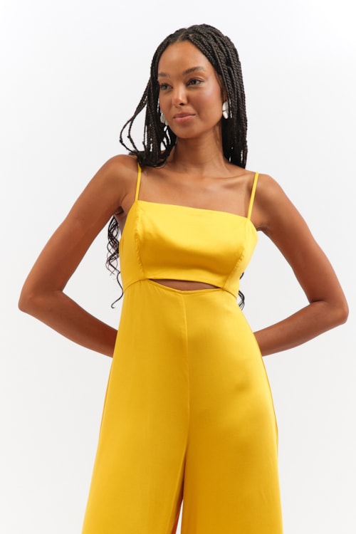 Macacao Cropped Satin Amarelo Gold - foto 2