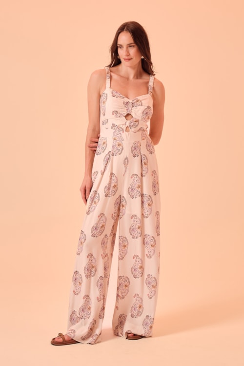 Macacao Pantalona Bandana Floral Estampado - foto 1