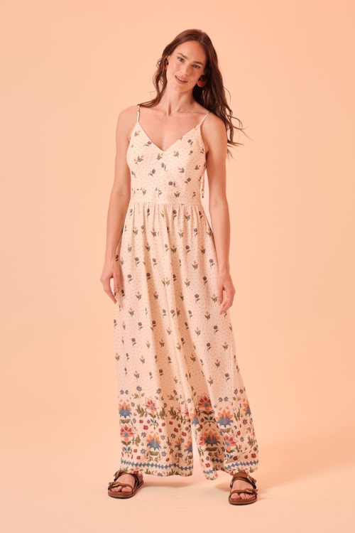 Macacao Pantalona Delicadeza Bordada Estampado - foto 1