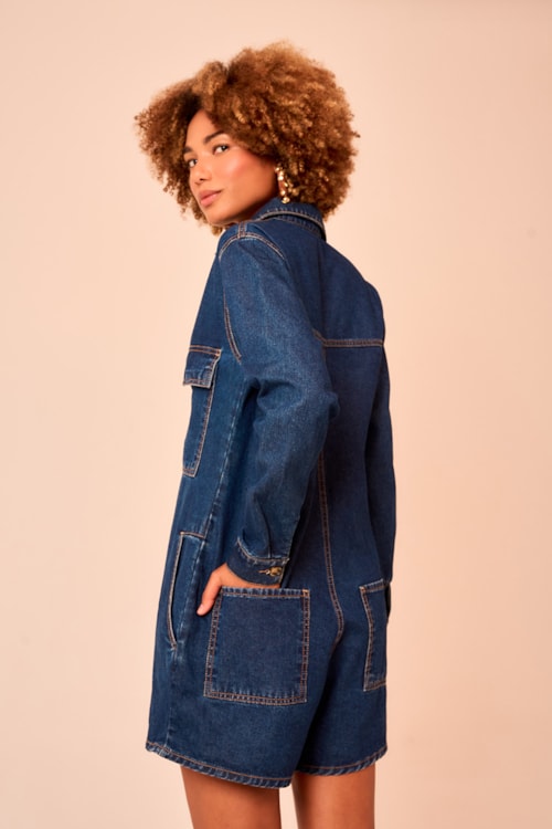 Macaquinho Jeans Bolsos Jeans - foto 4