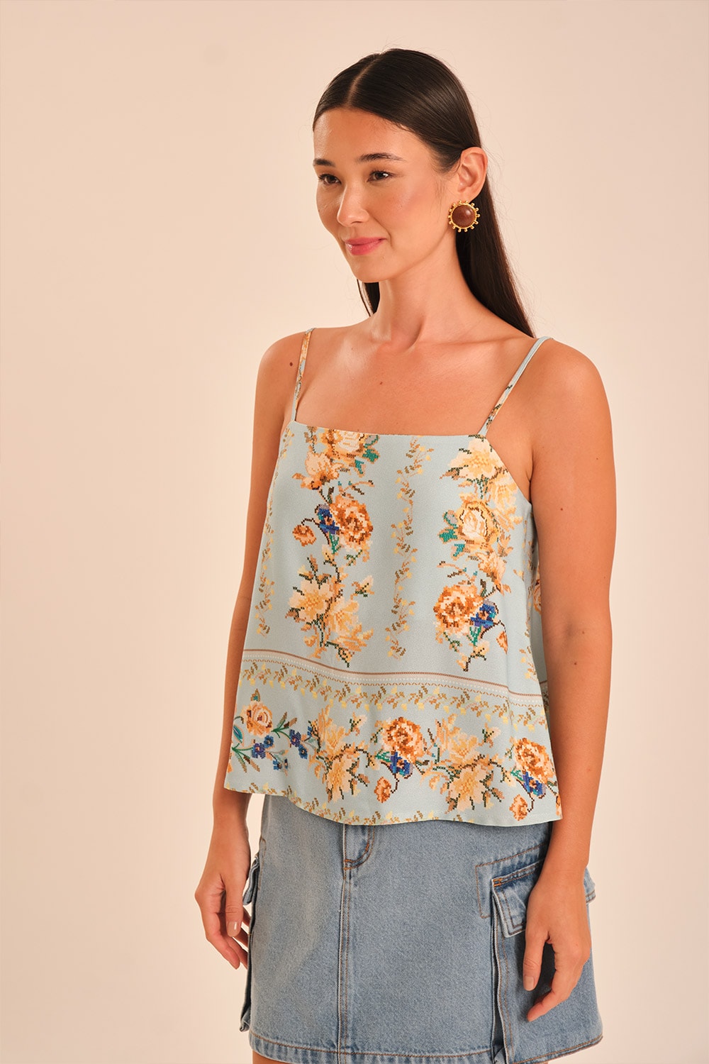 Regata Floral Ponto Cruz Estampado