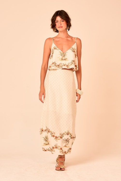 Saia Cropped Barrado Tropical Estampado - foto 1