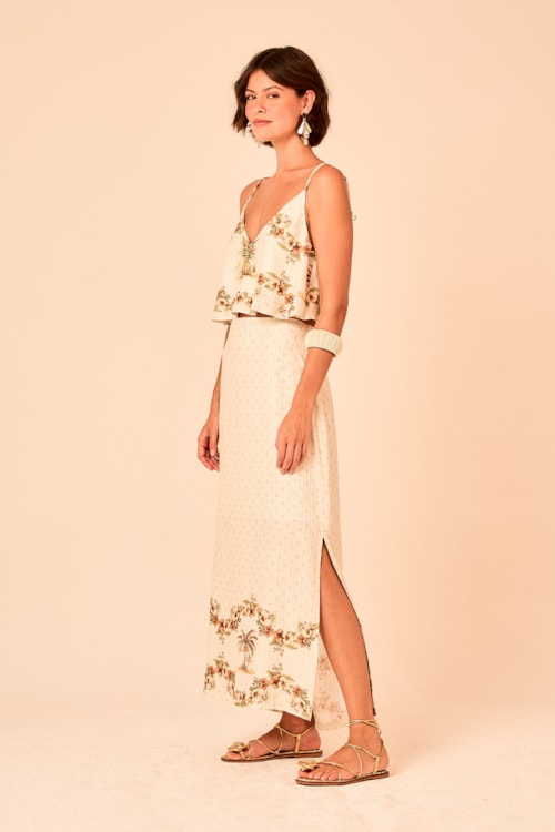Saia Cropped Barrado Tropical Estampado - foto 2