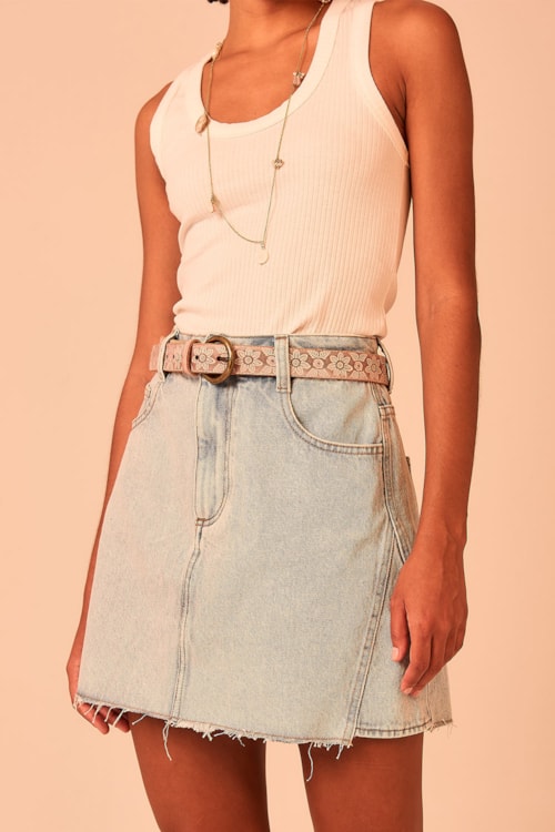 Saia Jeans Barra Assimetrica Jeans Claro - foto 2