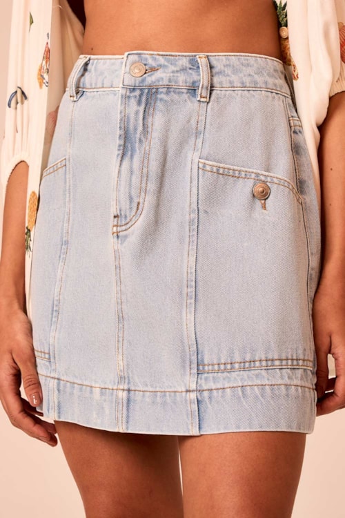 Saia Jeans Bolsos Frente Jeans Claro - foto 3