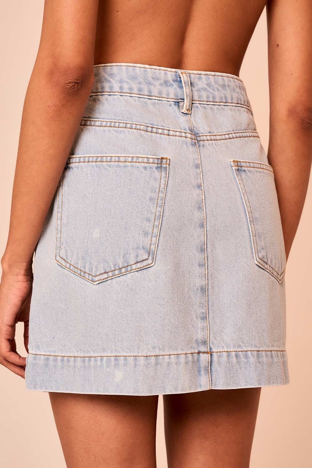 Saia Jeans Bolsos Frente Jeans Claro