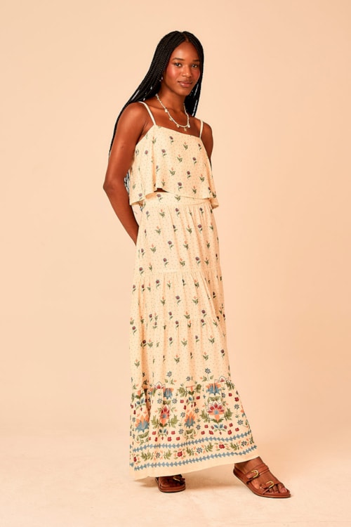 Saia Longa Delicadeza Bordada Estampado - foto 1