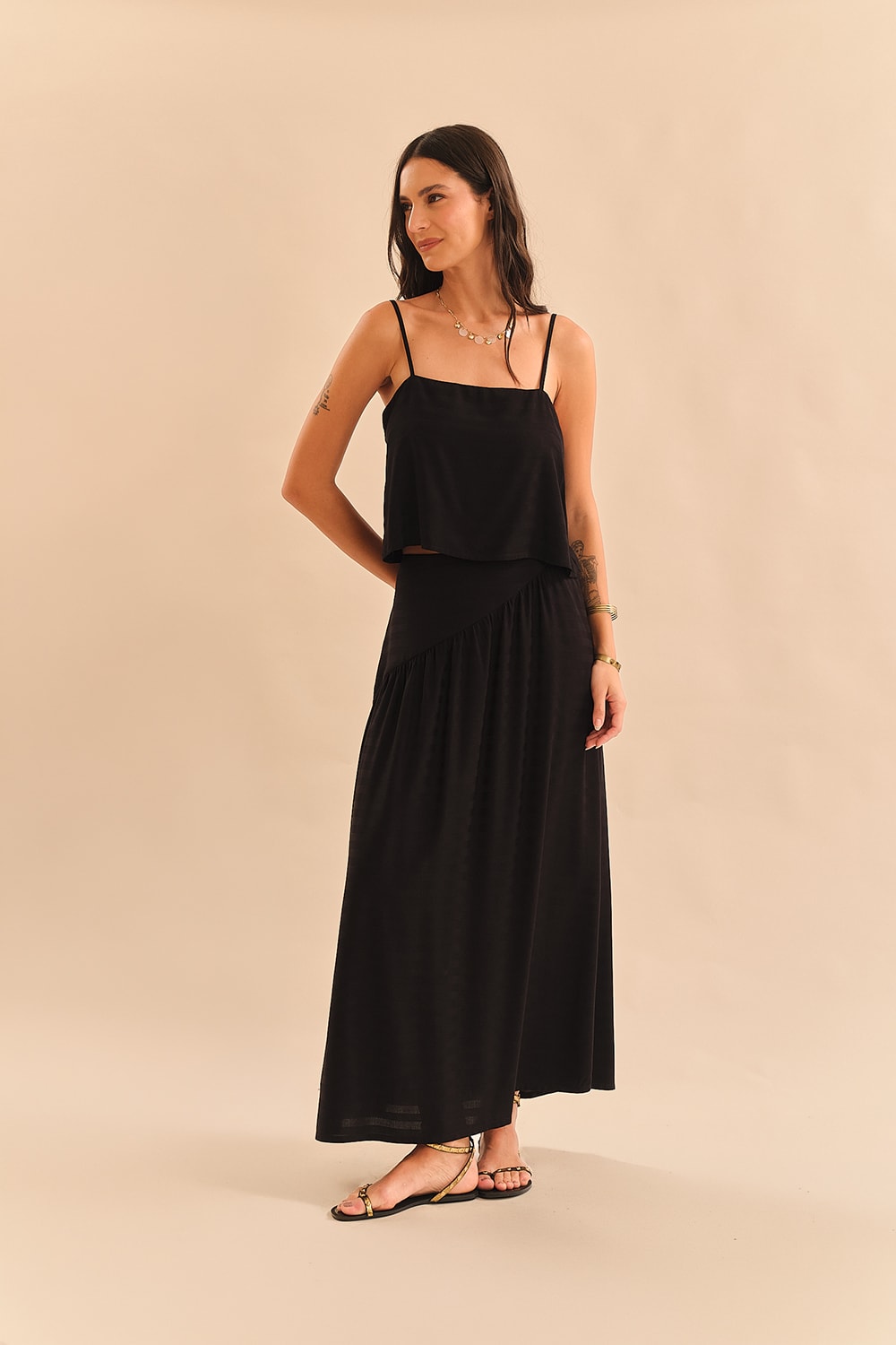 Saia Maquinetado Stripe Preto