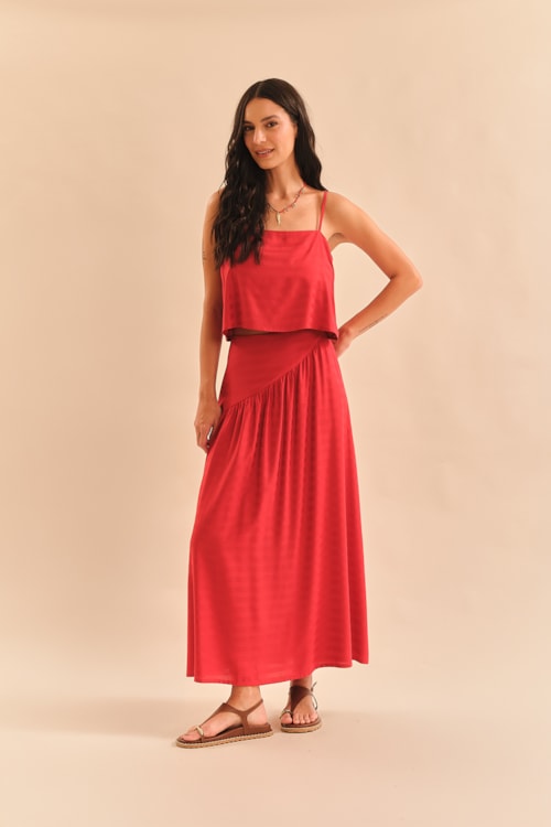 Saia Maquinetado Stripe Vermelho Tinto - foto 1
