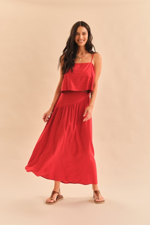 Saia Maquinetado Stripe Vermelho Tinto - foto 2