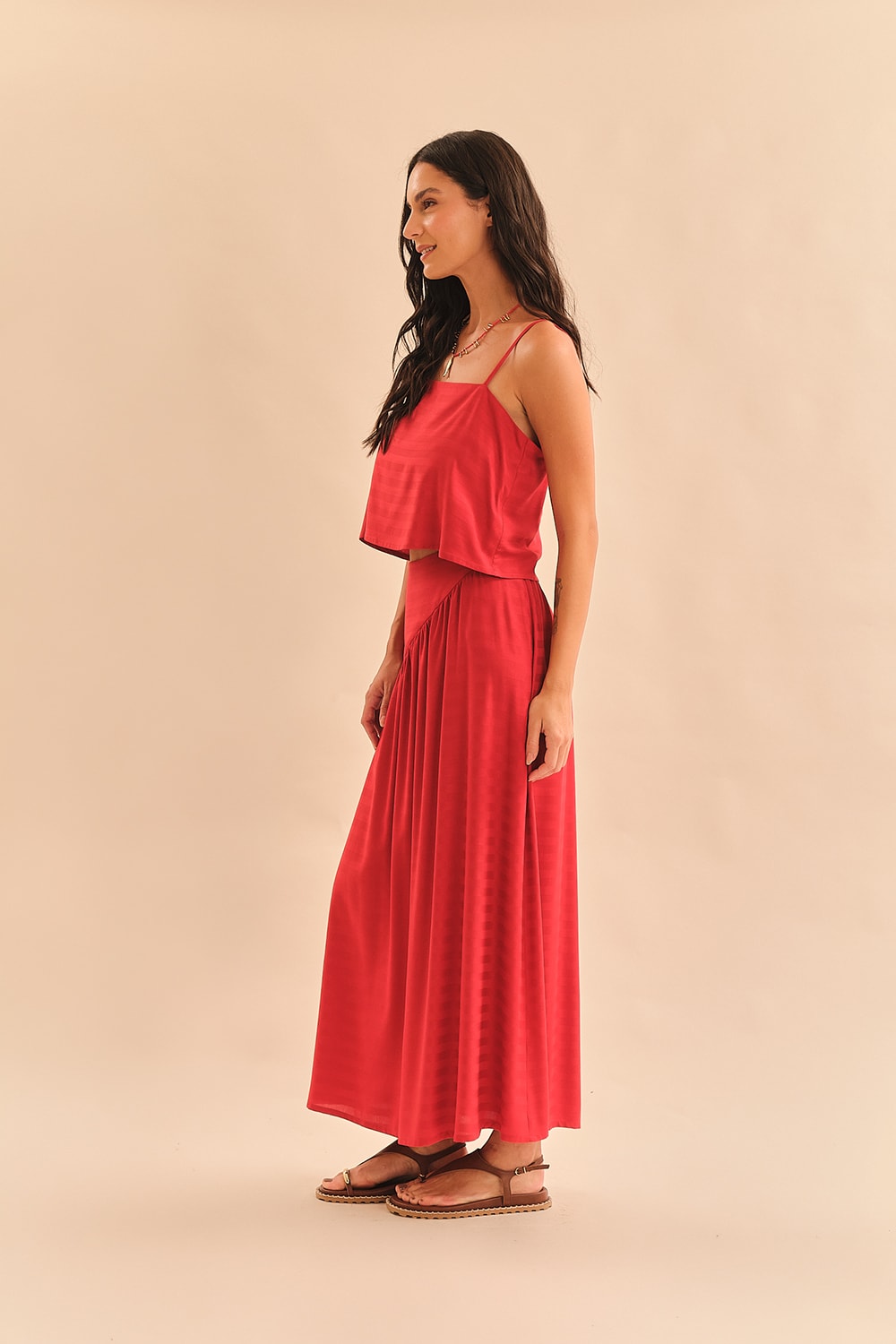 Saia Maquinetado Stripe Vermelho Tinto