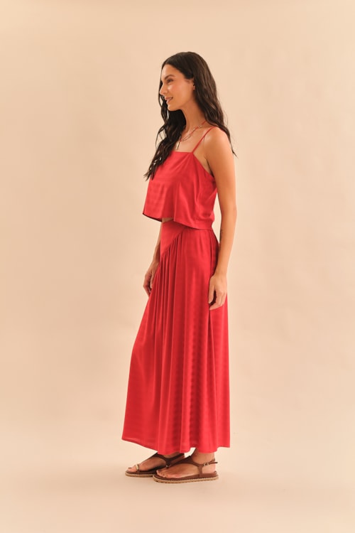 Saia Maquinetado Stripe Vermelho Tinto - foto 4