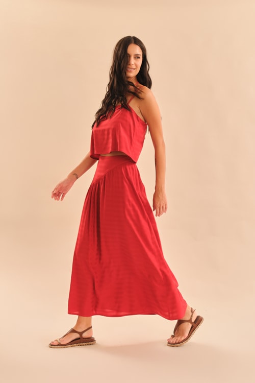 Saia Maquinetado Stripe Vermelho Tinto - foto 5