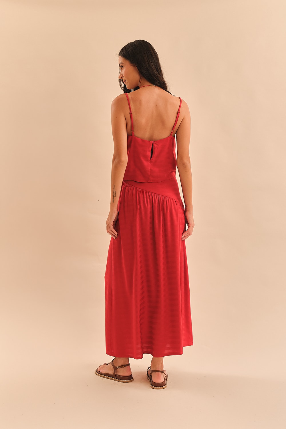 Saia Maquinetado Stripe Vermelho Tinto