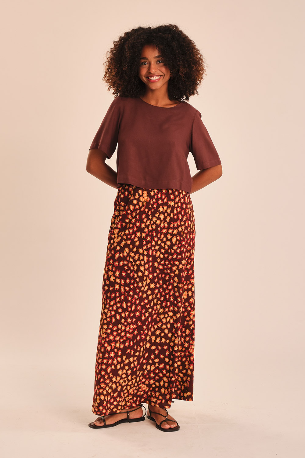 Saia Onca Marrom Estampado