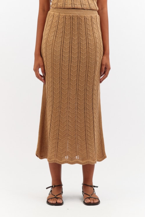 Saia Tricot Lurex Bege - foto 3