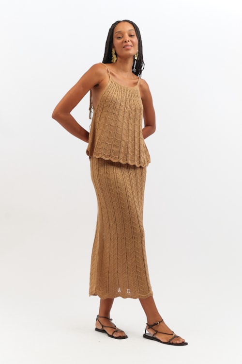 Saia Tricot Lurex Bege - foto 1