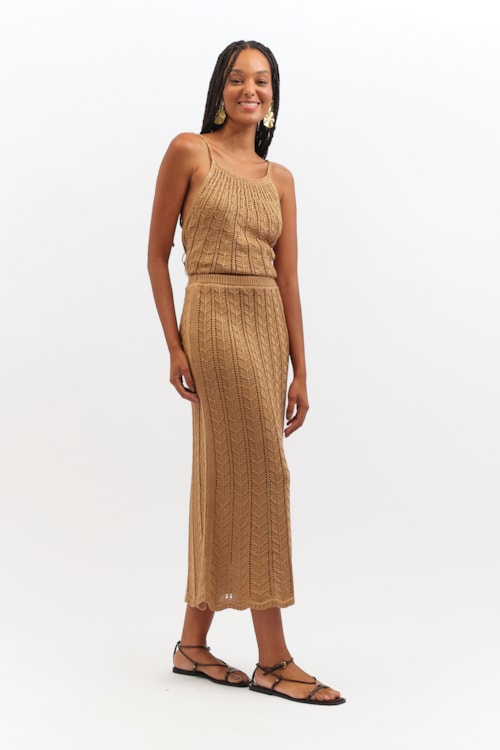 Saia Tricot Lurex Bege - foto 4