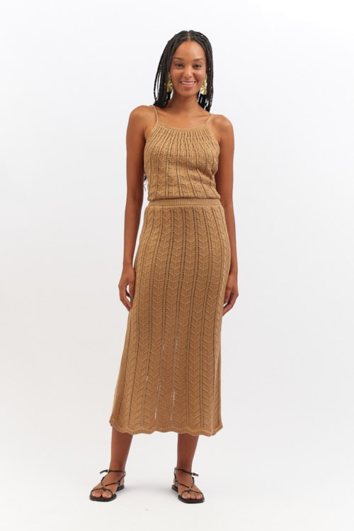 Saia Tricot Lurex Bege - foto 2