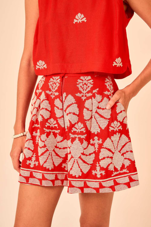 Short Bordado Tropical Vermelho - foto 2