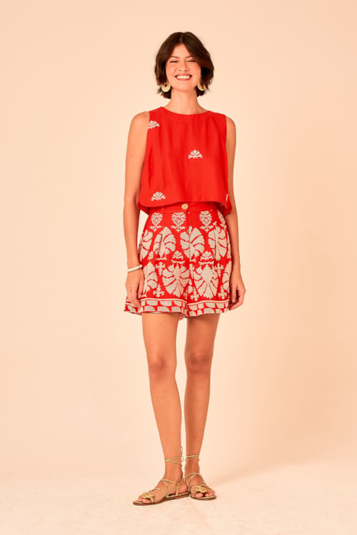 Short Bordado Tropical Vermelho - foto 3