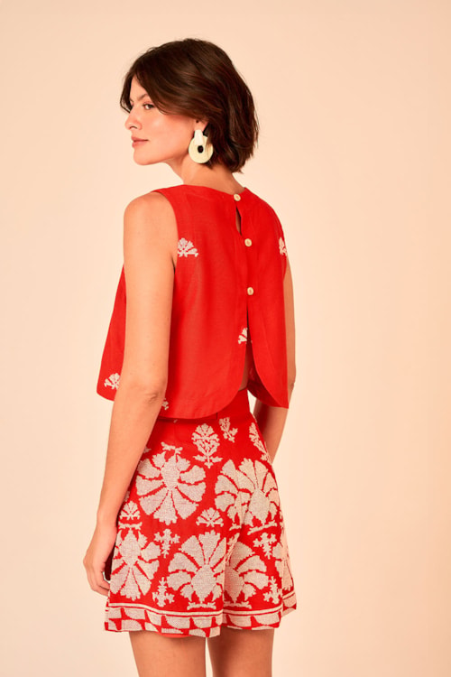 Short Bordado Tropical Vermelho - foto 4