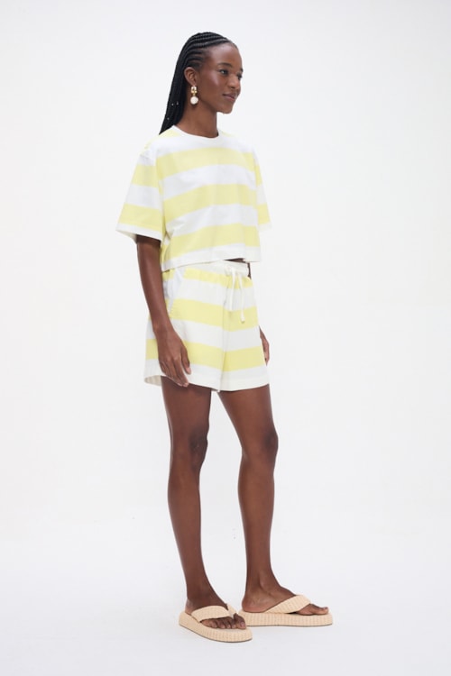 Short Listras Limoncello Listrado Off/amarelo - foto 3