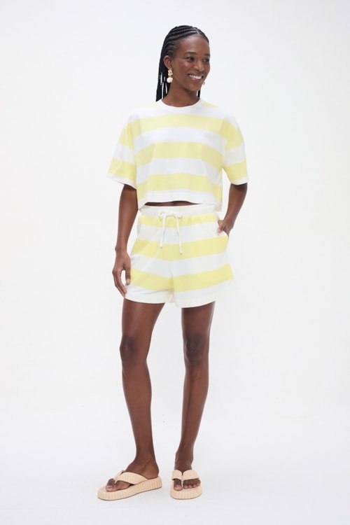 Short Listras Limoncello Listrado Off/amarelo - foto 1