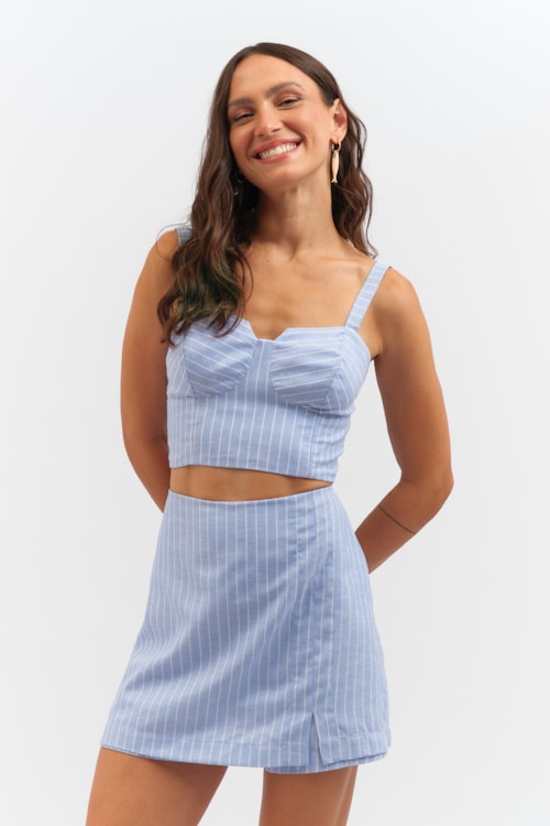 Short Saia Listras Sardenha Azul Ceu - foto 1