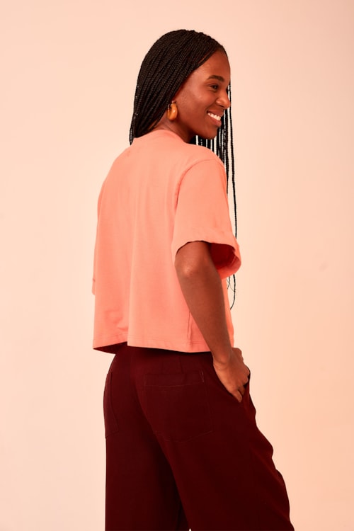 T Shirt Malha Gola Alta Laranja Paprica - foto 3