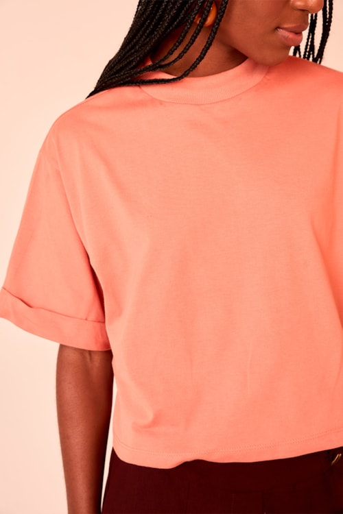T Shirt Malha Gola Alta Laranja Paprica - foto 4