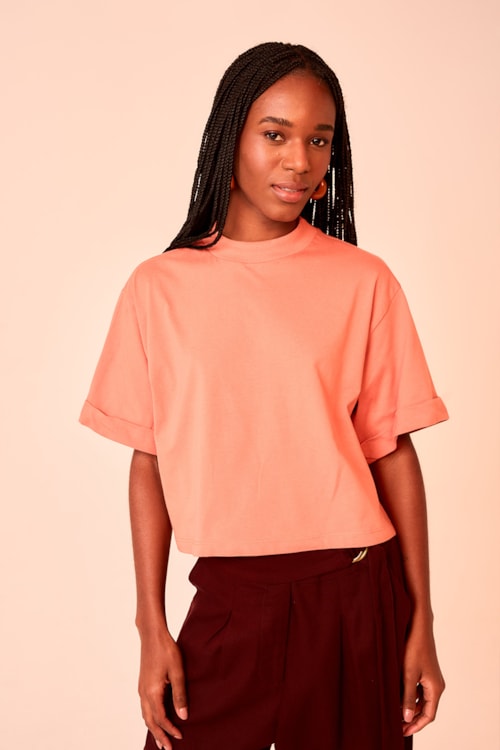 T Shirt Malha Gola Alta Laranja Paprica - foto 1