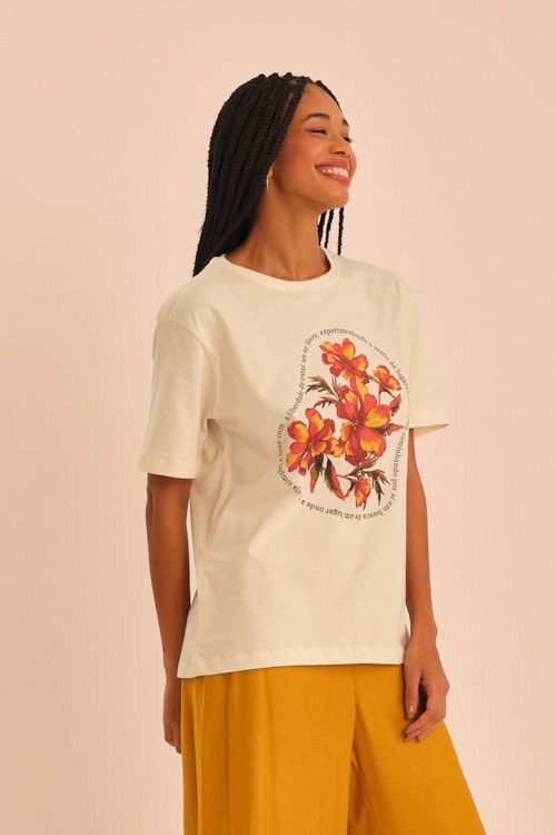 T Shirt Silk Floral Off - foto 3