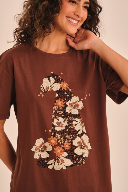 T Shirt Silk Onca Marrom Argila - foto 2