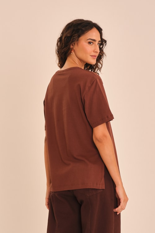 T Shirt Silk Onca Marrom Argila - foto 3