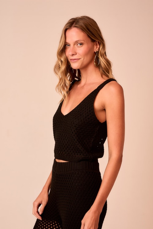 Top Tricot Tropical Preto - foto 1