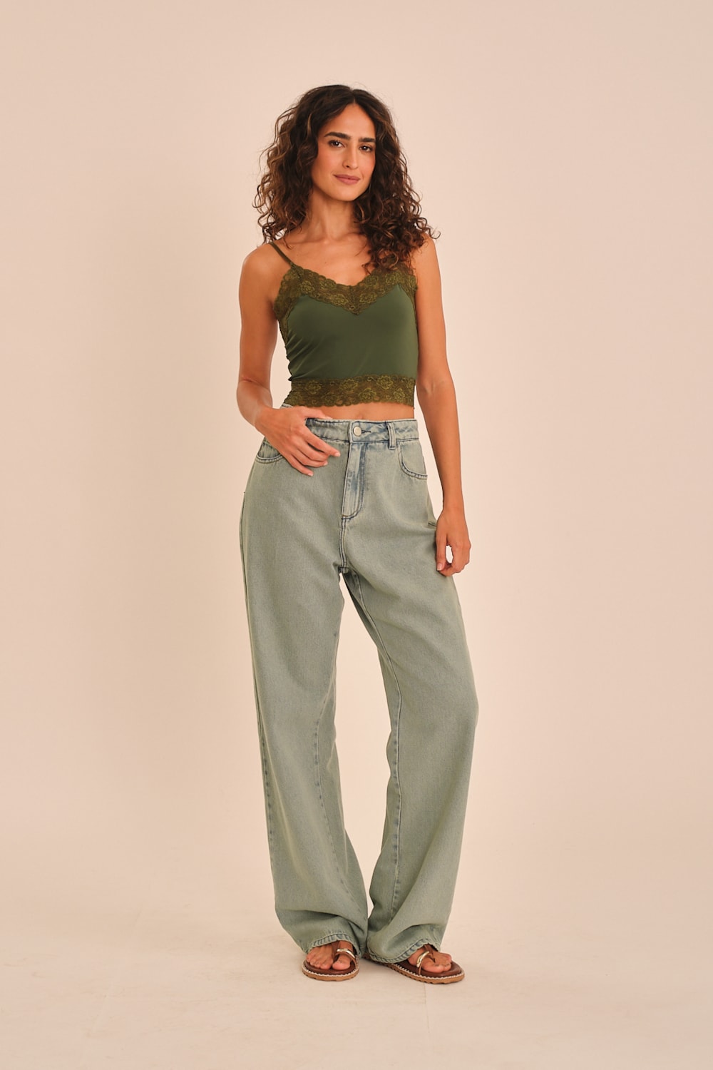 Top Underwear Malha E Renda Verde Jade