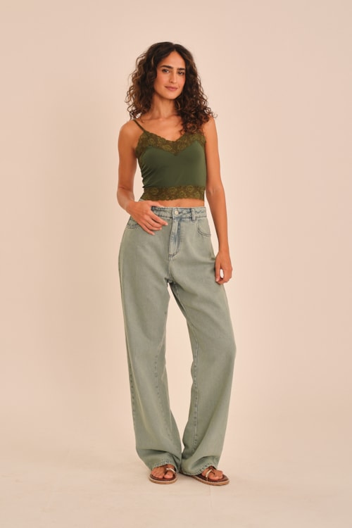 Top Underwear Malha E Renda Verde Jade - foto 1