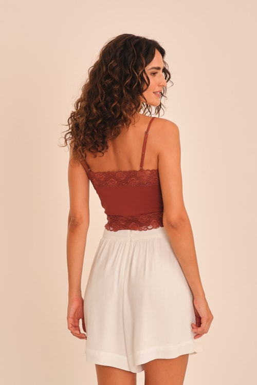 Top Underwear Malha E Renda Vinho Tamara - foto 3
