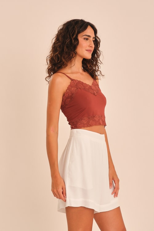 Top Underwear Malha E Renda Vinho Tamara - foto 4