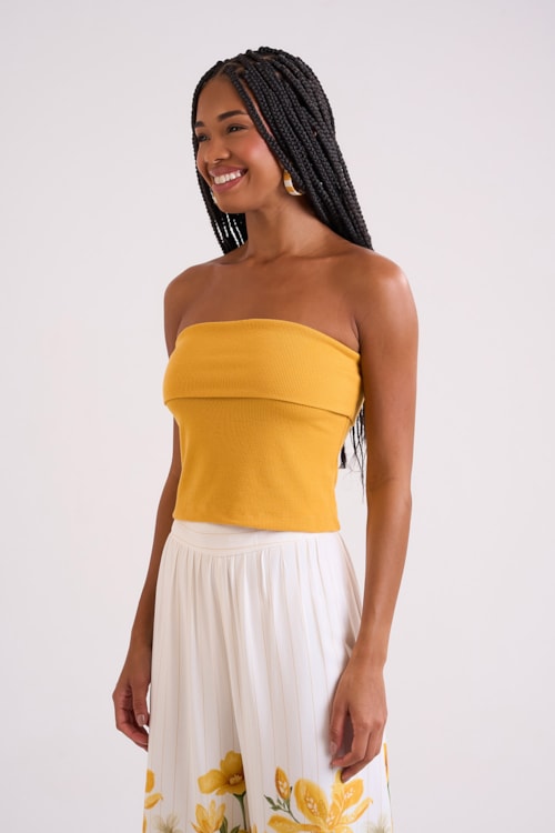 Tube Top Canelado Amarelo Gold - foto 2