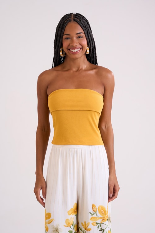 Tube Top Canelado Amarelo Gold - foto 1