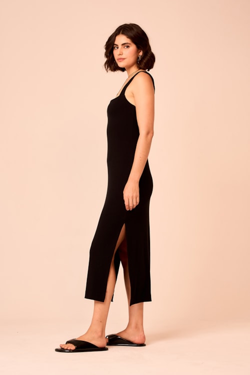 Vestido Canelado Decote Quadrado Preto - foto 2