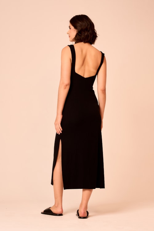 Vestido Canelado Decote Quadrado Preto - foto 3