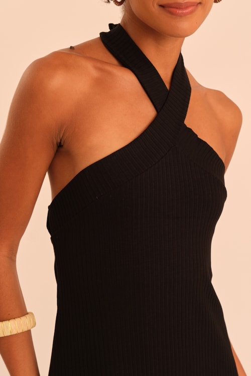 Vestido Canelado Frente Unica Preto - foto 3