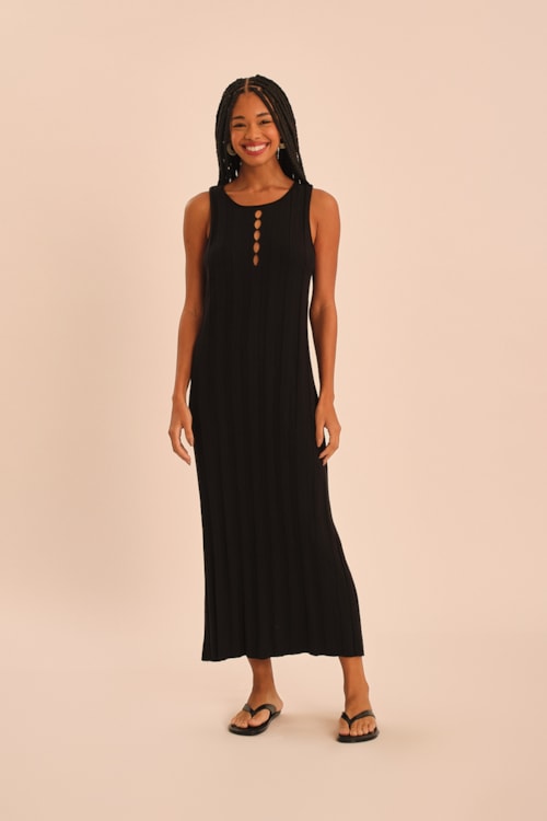 Vestido Canelado Tricot Preto - foto 1