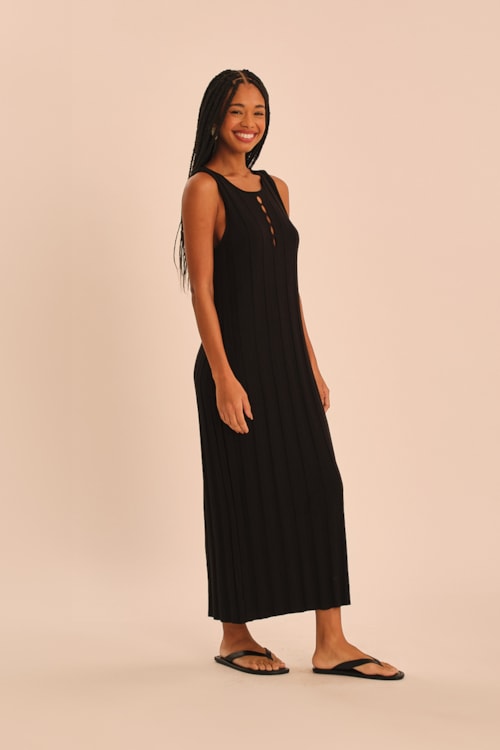 Vestido Canelado Tricot Preto - foto 3